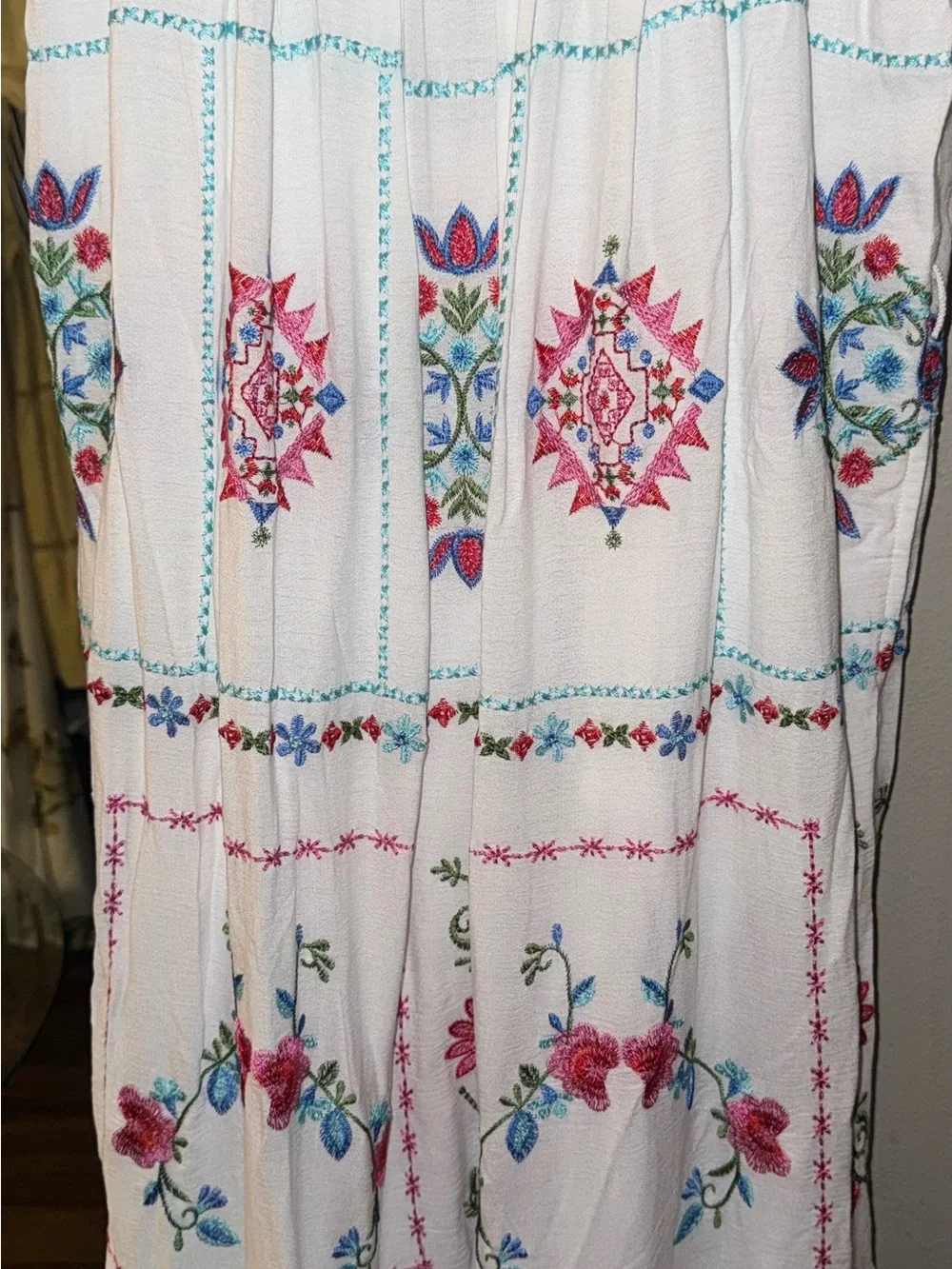 Hale Bob White Maxi Dress with Pink & Blue Embroidery - Picture 8 of 13